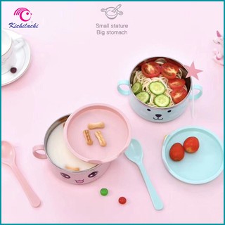 Bát ăn dặm inox giữ nhiệt kèm thìa nhựa có nắp đậy cho bé KICHILACHI / GB BABY