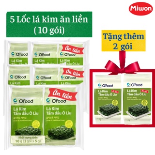 [MUA 5 TẶNG 2] COMBO 5 Lốc Rong biển, lá kim tẩm dầu oliu O'Food(10 gói x 5g) tặng thêm 2 gói, ăn liền, cuộn cơm nóng