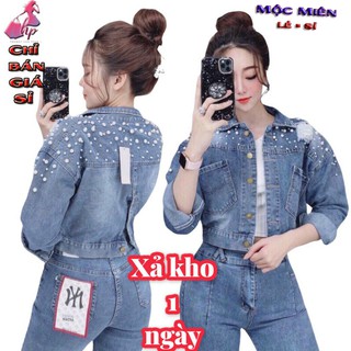 [Áo] khoác jeans nữ đính ngọc thêu họa tiết cao cấp dáng form lửng vừa kiểu mới đẹp thời trang nữ 2021 bán giá sỉ