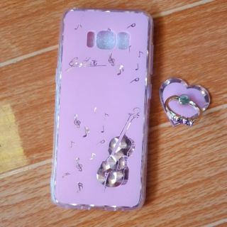 Ốp lưng Samsung S8 / S8 Plus Viền dẻo ốp hồng hình vàng đàn guitar kèm nhẫn đính đá cao cấp