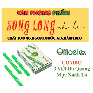 COMBO 3 Bút Dạ Quang XANH LÁ Sắc màu Tươi Sáng, Mực khô nhanh - Tiêu chuẩn Châu Âu - Thương hiệu Officetex của Bitex