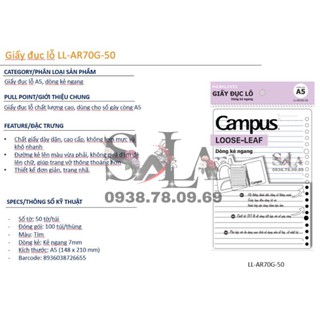 Túi giấy lỗ ( 50 tờ ) Campus Loose-Leaf A5