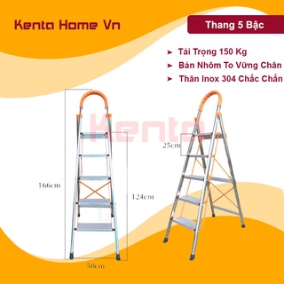 Thang nhôm ghế tay vịn 5 Bậc(Cao 124cm) Khung inox 304 cực kỳ chắc chắn an toàn, Thang nhôm ghế nhập khẩu bảo hành 1 năm