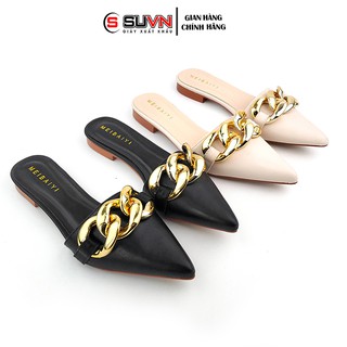 Dép Sục Nữ Đế Bệt Bít mũi nhọn dây xích đan thời trang D0539