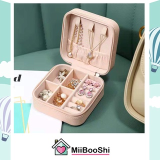 Hộp khay đựng đồ trang sức mini nhỏ gọn nhiều ngăn bọc da vải nhung có khóa kéo tiện MiibooShi S2300