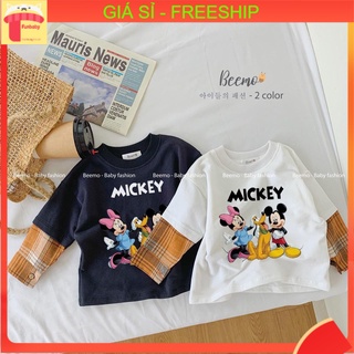 Áo nỉ Mickey tay giả sơ mi bé trai và bé gái 1-7 tuổi