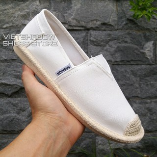 Slip on mũi cói nữ - Giày lười vải nữ cao cấp - Vải thô màu trắng - Mã SP B17