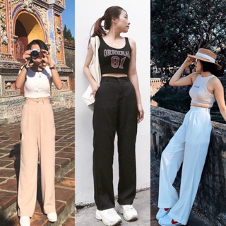 Quần ống rộng suông culottes 3 màu đen trắng nude nữ 1 nút