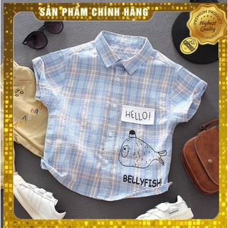 Áo sơ mi bé trai 2-8 tuổi cộc tay kẻ kiểu cổ đức Tommy, Áo hè cho bé chất liệu vải thô mềm