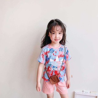 bộ thể thao 3d hoa quần hồng bé gái