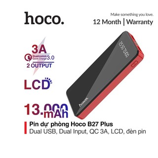 Pin dự phòng sạc nhanh 3A Hoco B27 Plus tích hợp đèn Led dung lượng 13000mAh nhựa ABS chống cháy cao cấp