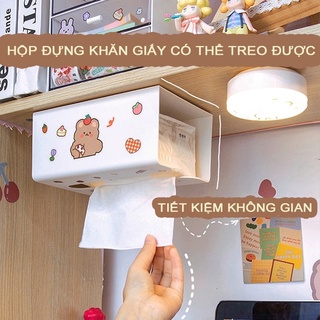 Hộp đựng khăn giấy treo tường hình chữ nhật kèm sticker dễ thương decor bàn học, nhà bếp - Hộp đựng khăn giấy dán tường