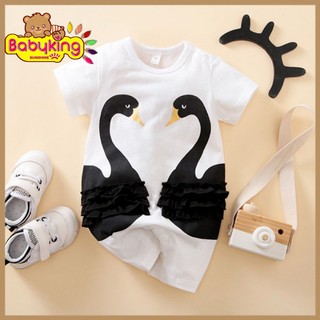 BodySuit,áo liền quần dễ thương ngắn tay kiểu chim thiên nga cho bé gái (029A), cotton 100%,thương hiệu Aiueo Nhật Bản.