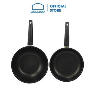 [Mã LIFEHL25 giảm 10% đơn 350K] Bộ 2 chảo Lock&amp;Lock Easy Frypan,Chảo 1 tay cầm 24cm+Chảo lòng sâu26cm LEY1243S2