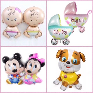 Bóng lẻ tráng nhôm hình chó con, em bé , xe nôi , mickey size to đại