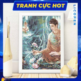 [CÓ SẴN] Tranh Tô Màu Theo Số Licopen - Tranh Phật Thích Ca thưởng sen - MS87