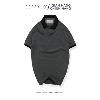 Áo Polo Xám Đậm Phối Bo Trơn vải Cotton mềm mịn CEFFYLO
