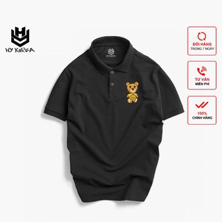 Áo Thun Polo HY Korea Nam Nữ Vải Cá Sấu 4 Chiều In Hình GẤu Drew DC224.