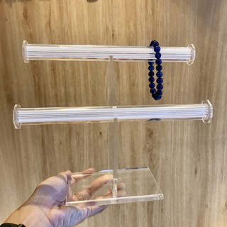 Trụ chữ T 2 tầng trưng chuỗi trưng bày trang sức cao 19cm ngang 23cm SIÊU SANG