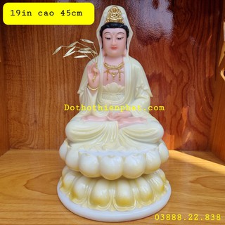 Tượng Quan Âm đá màu vàng 19in cao 45cm mẫu mới