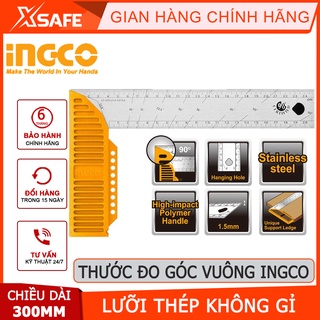 Thước đo góc vuông INGCO HAS123002 Ê ke chiều dài 300mm(12"), chiều rộng lưỡi dao 40mm, lưỡi thép không gỉ dày 1.5mm