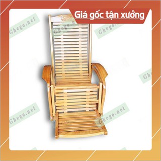 Ghế lười gỗ gõ, Ghế gỗ cho người già sơn Pu cao cấp GTG006