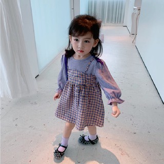 Bộ 2 Đầm Công Chúa Tay Dài Họa Tiết Caro Cho Bé Gái