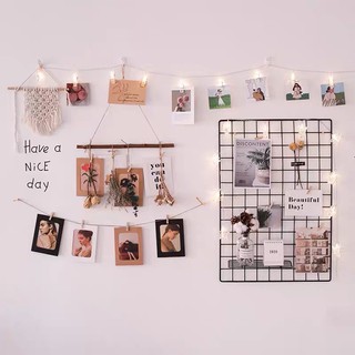 Combo Khung Hình Lưới Sắt+ Đèn Led Xài Điện Dài 8M 50 Bóng Đèn Fairy Light Kẹp Hình Nghệ Thuật Trang Trí Decor
