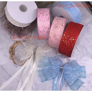 Dây ruy băng lưới 2 lớp nhiều màu, xinh xắn, bản rộng 4cm, 1 mét