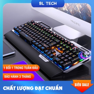 Bàn phím cơ giá rẻ K100 blue switch chơi game có giá đỡ điện thoại và kê tay nhiều chế độ đèn LED nổi bật