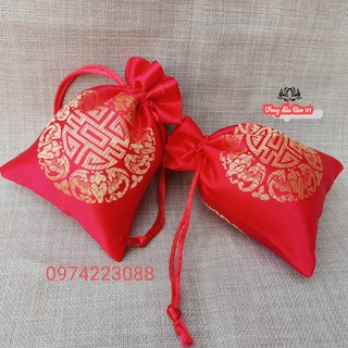 Túi gấm đỏ vàng kt 10x13cm dùng đựng vòng tay, hat đá trang sức( sỉ sll ib shop)
