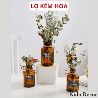 Set Lọ Hoa Decor Thủy Tinh Kèm Hoa Khô Trang Trí Phòng KIDO