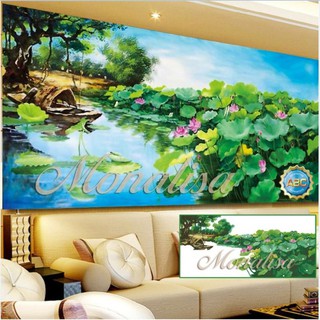 tranh đính đá phong cảnh làng quê đầm sen  y8059(120×65)