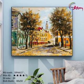 Tranh tô màu theo số phong cảnh đường phố Châu Âu mùa thu DP4413