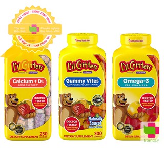 Kẹo dẻo Gấu L'il Critters Gummy Vites (300v), Omega 3 (220v), Calcium D3 (250v), Mỹ nhiều dinh dưỡng cho trẻ từ 2 tuổi