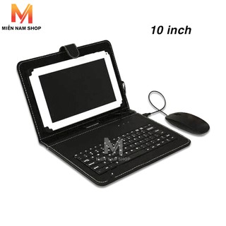 Combo bao da bàn phím kèm chuột + lót chuột cho điện thoại, máy tính bảng từ 10 inch (Đen)
