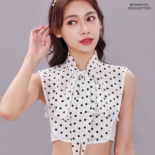 Cổ áo giả tháo rời thắt nơ họa tiết châm bi tạo kiểu cổ áo xinh xắn cho nữ, phối đồ công sở - Mã CD86