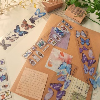 Set 6 sticker aesthetics vintage, nhãn dán hoa lá, hình bướm, butterfly flower retro trong suốt không thấm nước dán sổ