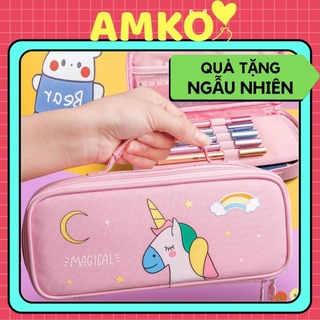 Hộp Bút Vải Canvas Nữ Có Quai Xách Hình Unicorn Đẹp Cute - Túi Đựng Bút Đa Năng Có Thể Tháo Lắp Được Bóp Viết AMKO HBV76