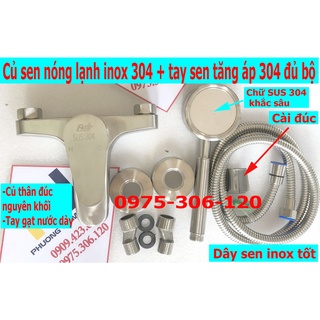 [LOẠI 1 CỦ SEN THAY TĂNG ÁP INOX] Bộ Củ Sen Tắm NÓNG LẠNH 100% INOX 304 và Tay Sen Tăng áp inox và Dây đủ bộ N2002 Fotar