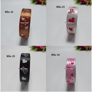[1 mét] Ruy băng họa tiết, trái tim đẹp 2cm lụa, vải, satin cuộn 1m giá rẻ làm nơ, phụ kiện handmade Pinky Shop