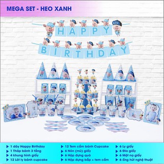 Set Trang Trí Sinh Nhật Để Bàn Chủ Đề Lợn/Heo
