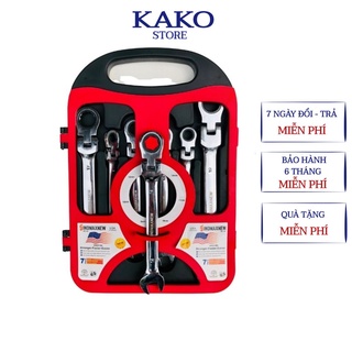Bộ cờ lê vòng miệng - tròng gật gù tự động 2 chiều 7 chi tiết cao cấp 8-19mmm, KAKO