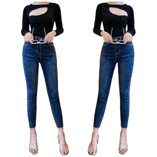 Quần jean dài 9 tấc lưng cao, co dãn mạnh 3814