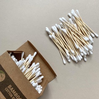 Tăm Bông ngoáy tai thân gỗ tre (Hộp 100c) thân thiện Môi trường (Bamboo Cotton Buds) | EH067