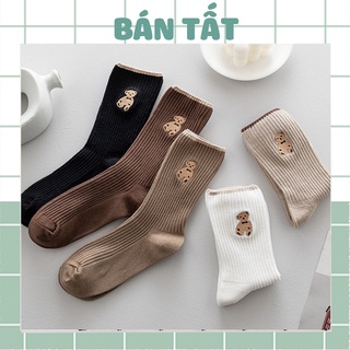 Combo 5 đôi tất vớ nữ cổ cao nhún hình gấu nâu len gân tăm mỏng thoáng cực đẹp hot trend