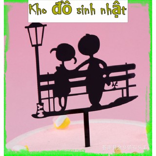 Set 10 thẻ cắm meka Cặp đôi đen trang trí bánh kem, hình cắm meka trang trí