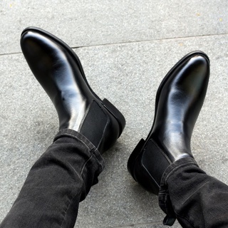 Giày Chelsea boots phom classic da bò nguyên tấm chun thẳng chống bai gião phom cao cổ đế khâu tăng cao cho nam, bốt nam