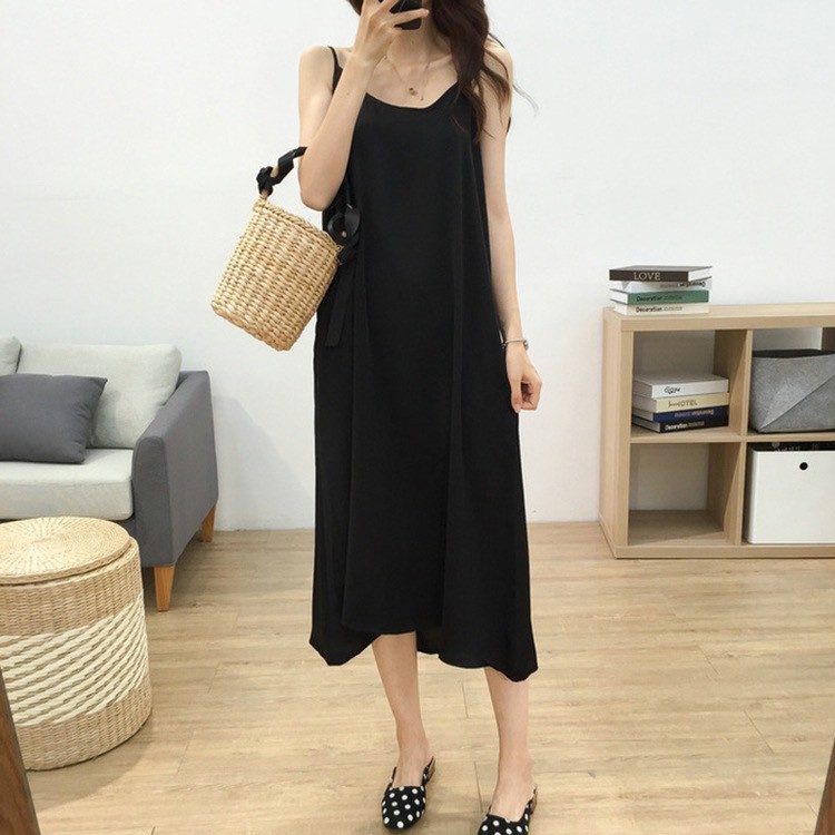 Váy 2 dây, đầm suông chất đũi lụa trơn basic nữ (bầu bí bon chen ) V286