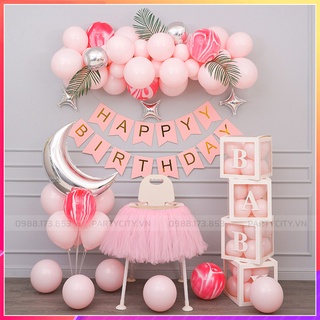 Set bóng bay trang trí sinh nhật, trang trí thôi nôi bé gái kèm phụ kiện trang trí tại nhà Partycityvn PC042